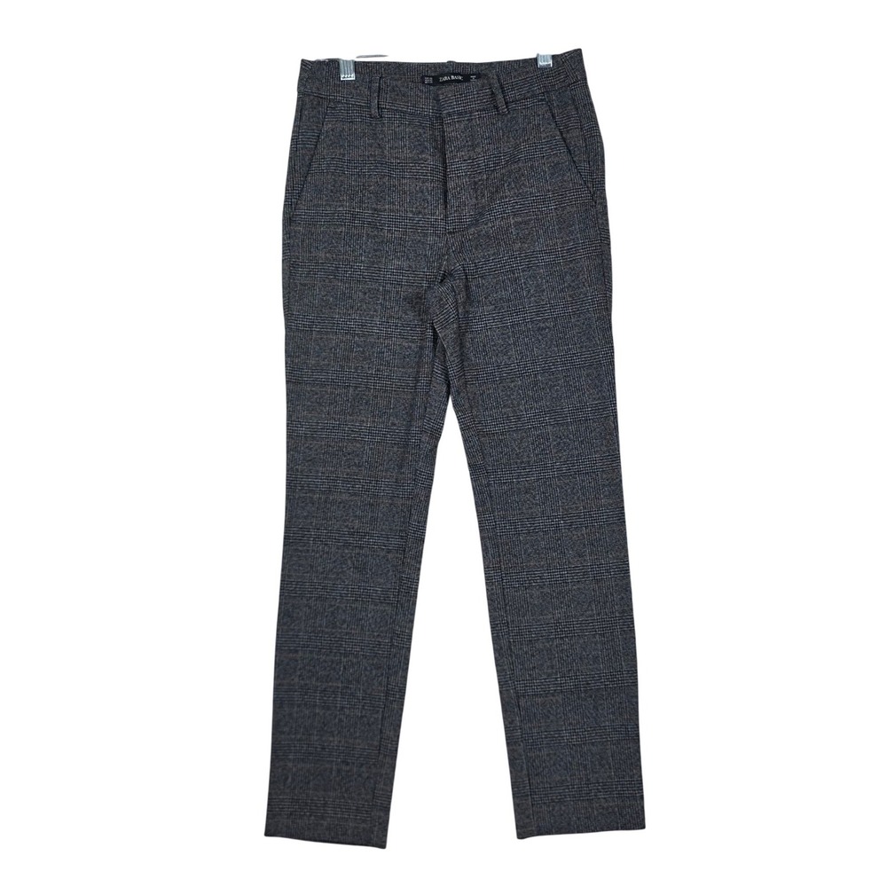Zara Basic Plaid Trousers Grey Slim Fit Ankle Dress Pants XS Office Professional